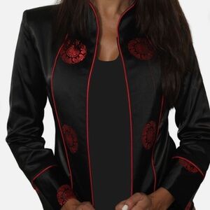 Vintage Satin Traditional Chinese Casual Satin fitted Blazer Jacket Black & Red